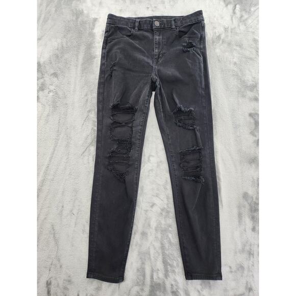 American Eagle Next Level Stretch Curvy Hi-Rise Jegging Size 8 Black Distressed - Picture 1 of 16